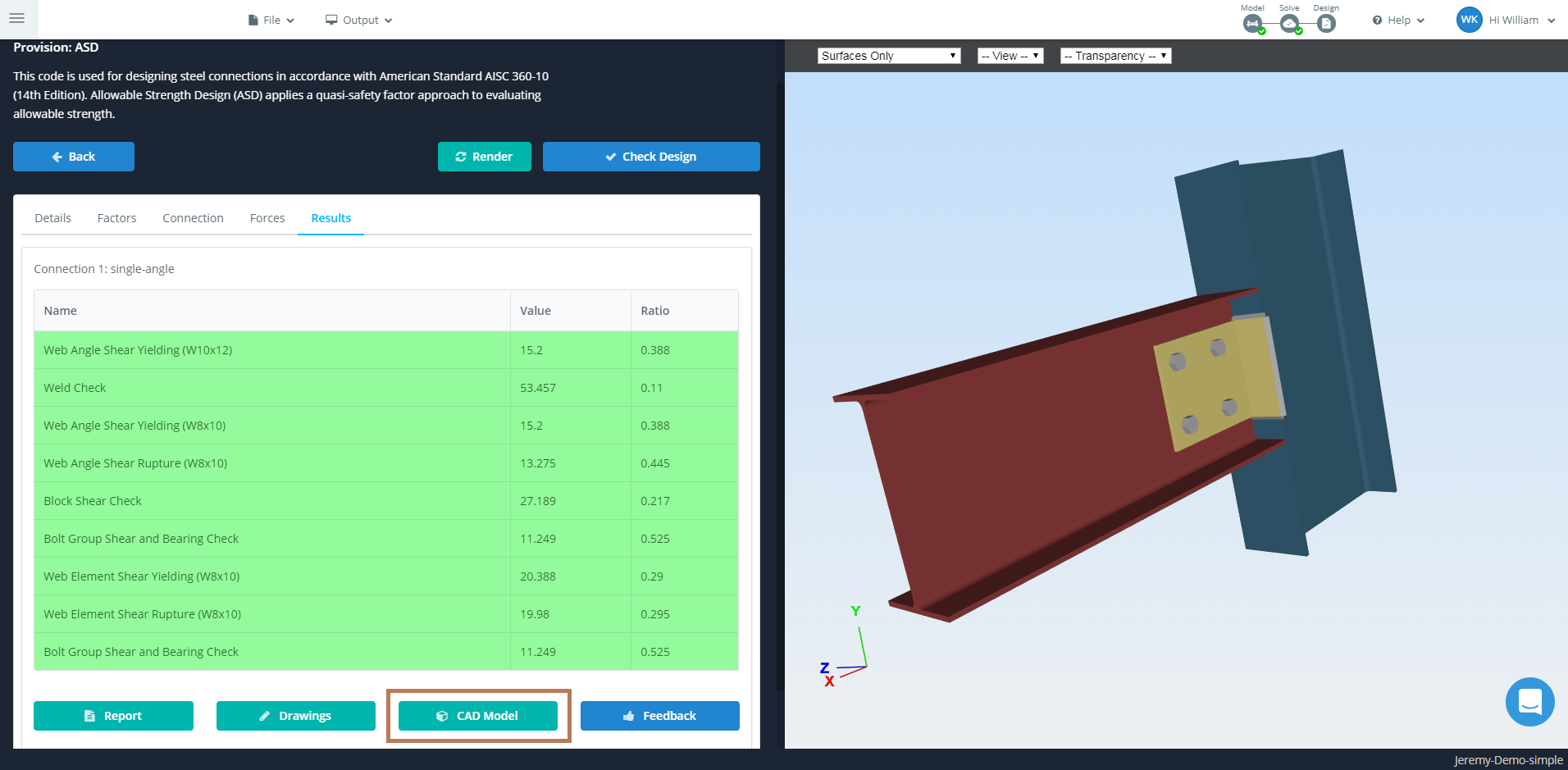 click on the CAD model button to download the STP file of the connection click on the CAD model button to download the STP file of the connection