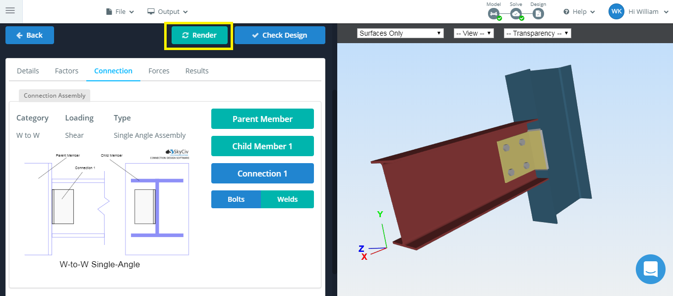 click render to receive a 3D model of your connection click render to receive a 3D model of your connection