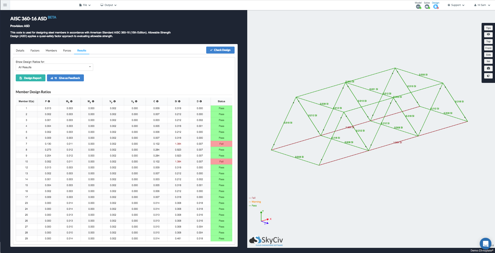 UI-Design-Standalone software showing members of AISC design