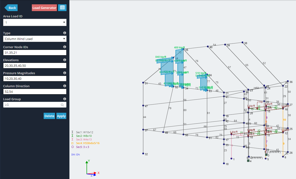 apply a column wind load to a triangular plane Column-Wind-Loads-SkyCiv