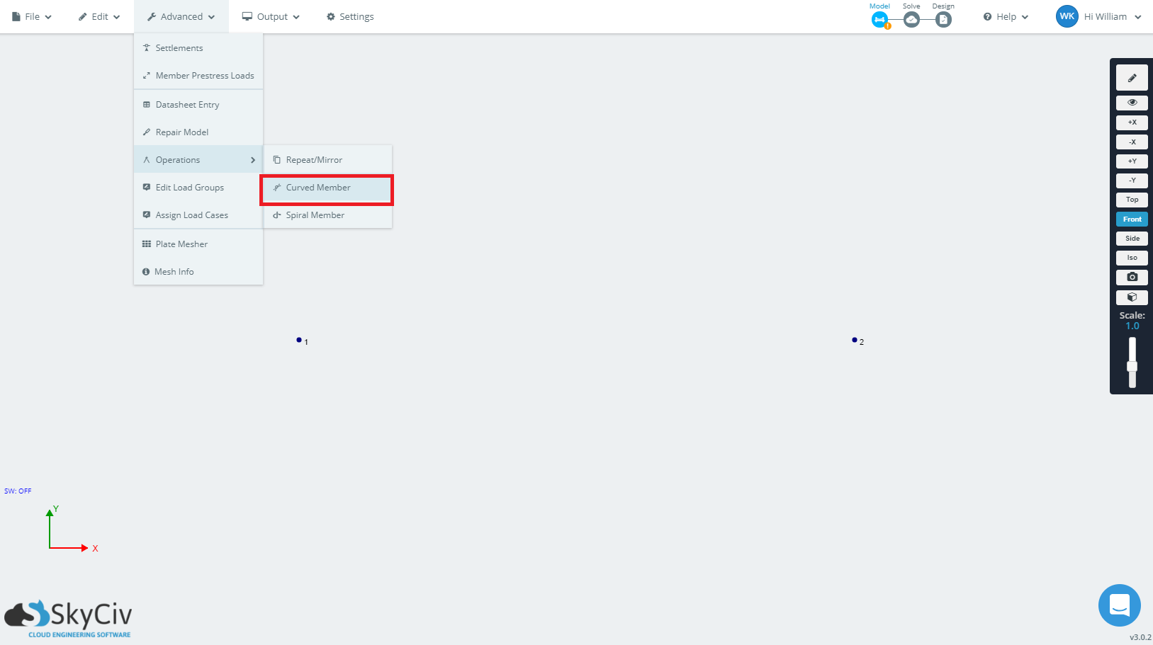 select curved member option from advanced menu select curved member option from advanced menu