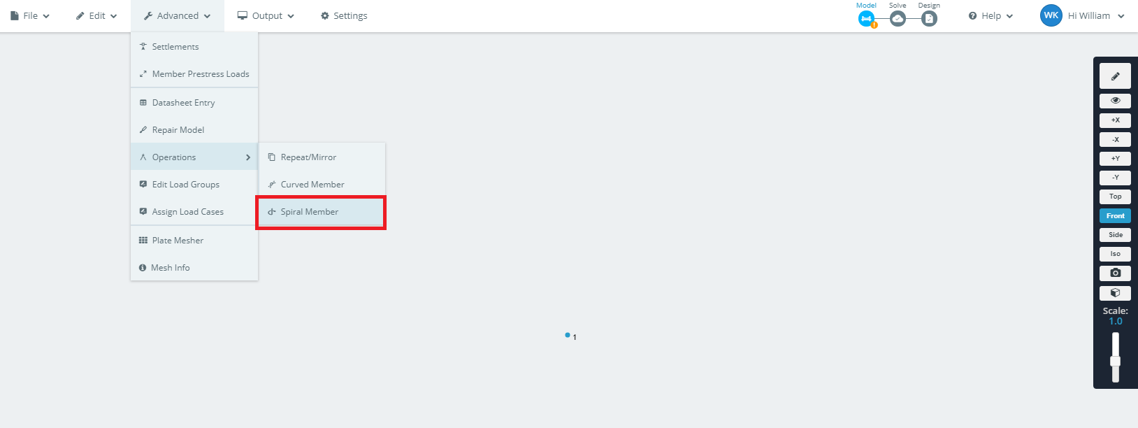 select spiral member from the advanced menu select spiral member from the advanced menu