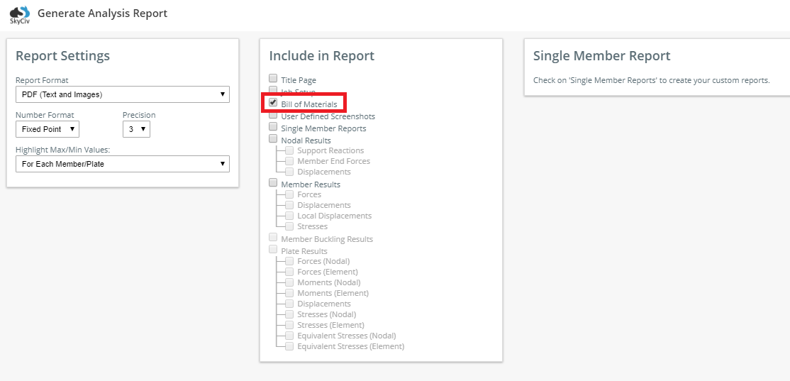 Check bill of materials option to include in report Check bill of materials option to include in report