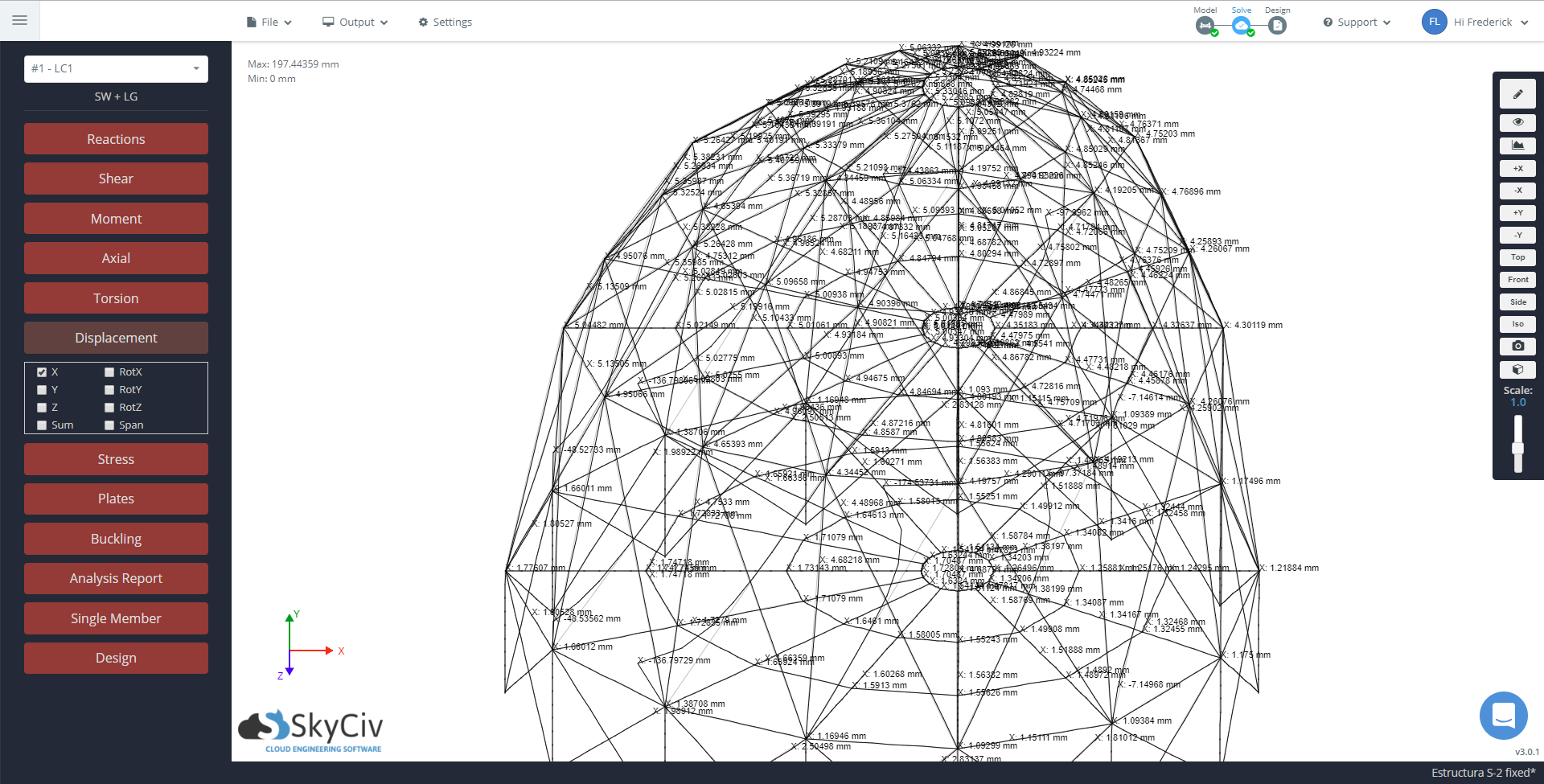 Egg structure displacements non-linear