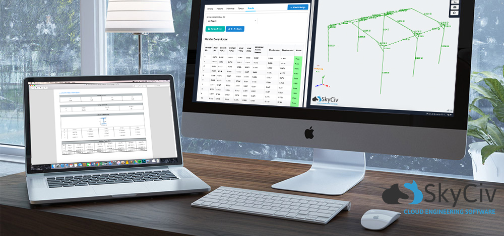 SkyCiv design software being showcased on multiple devices