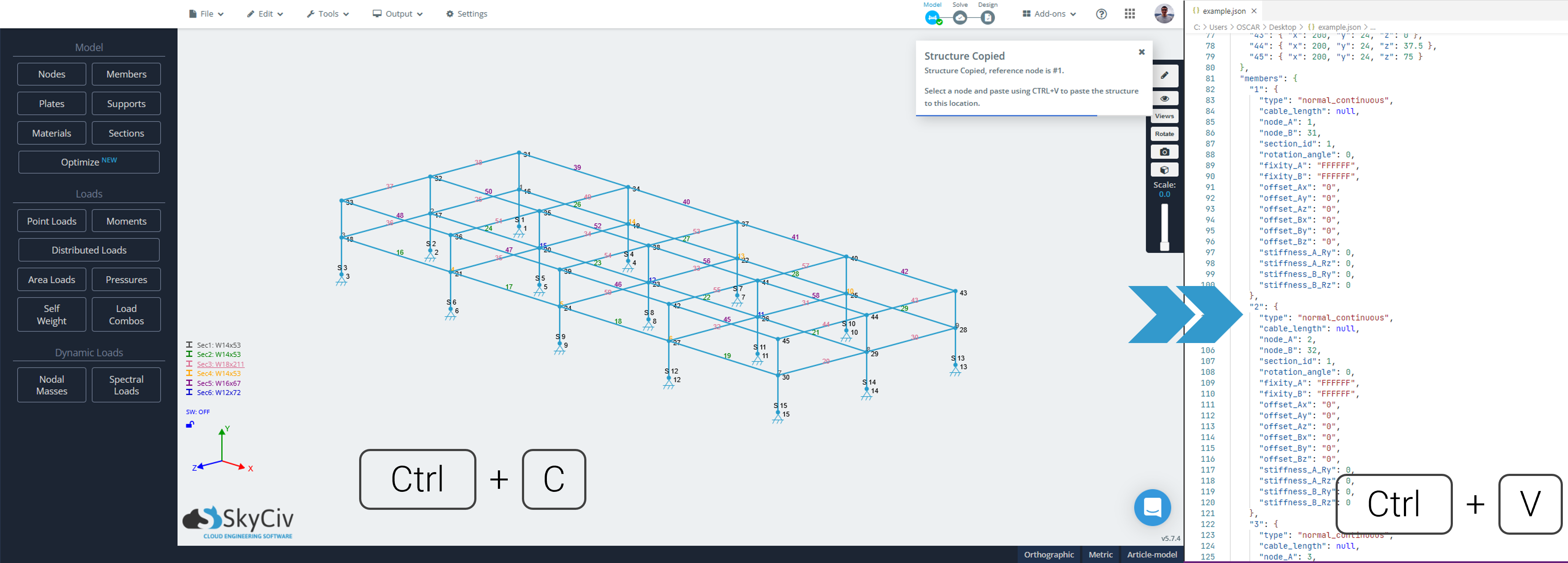 SkyCiv S3D copy and paste a model to a text editor