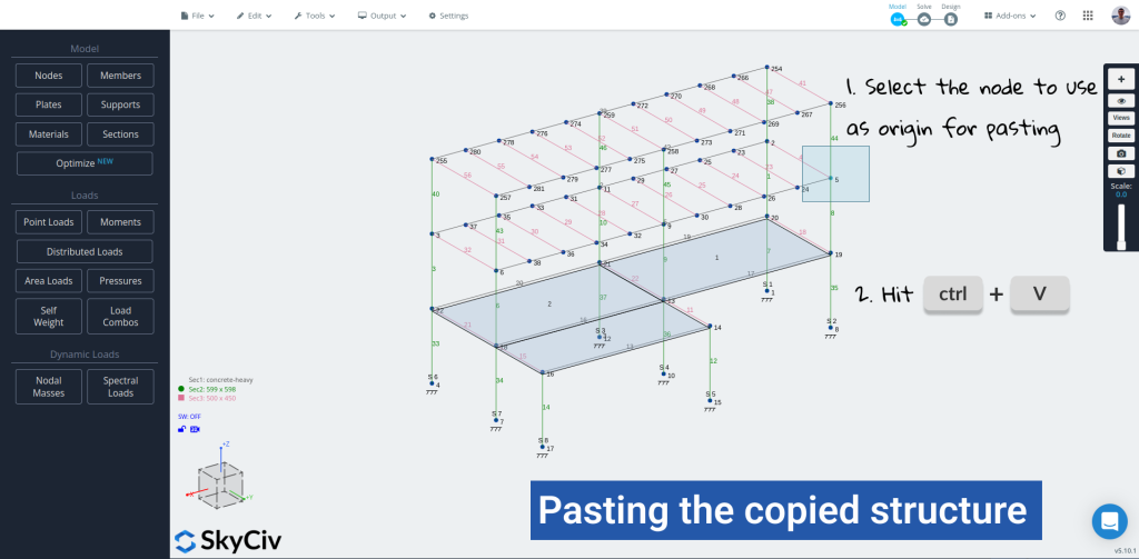 SkyCiv S3D paste copied structure using shortcut