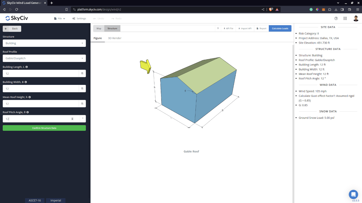 ASCE 7 structure input paratemers for building