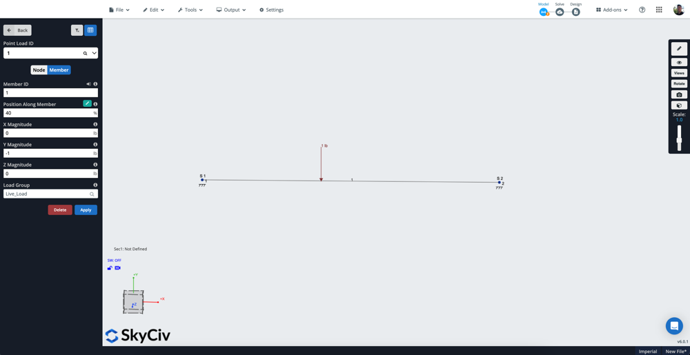 how to add a point load to a member in structural analysis software in the cloud