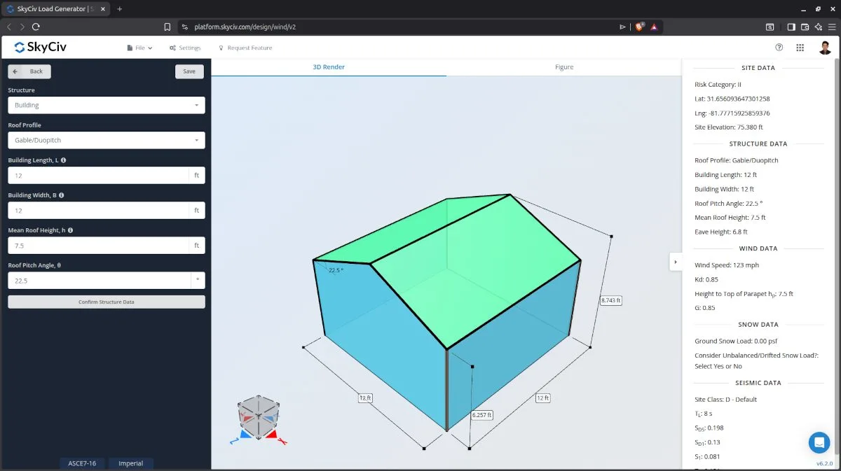 ASCE 7 structure input paratemers for building