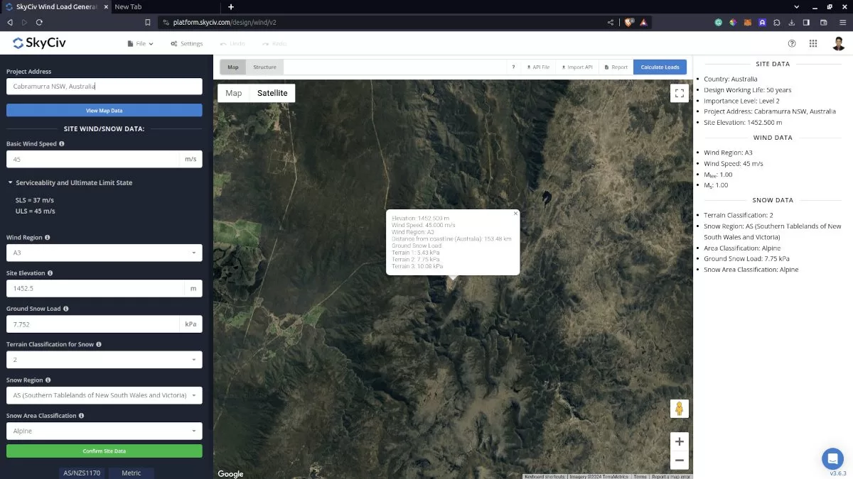 SkyCiv Load Gen Snow Site Data