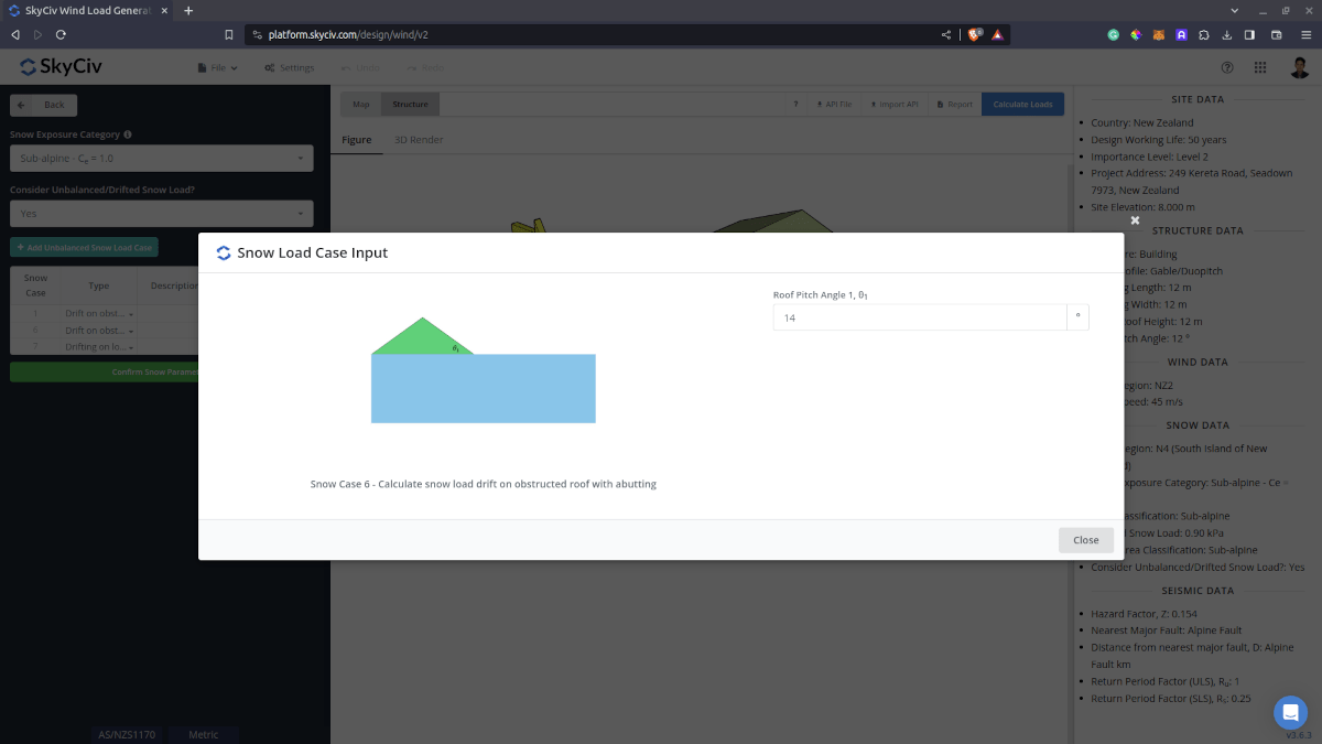 Drift snow load input parameters on roof abutting