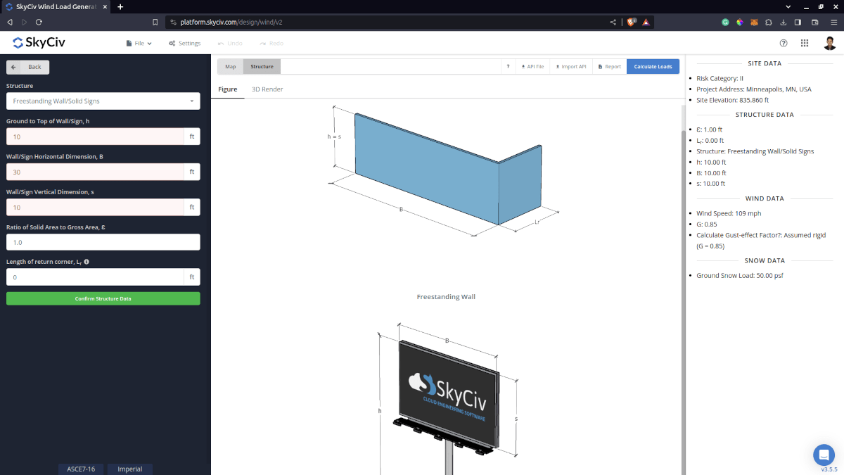 Freestanding wall solid signs structure input