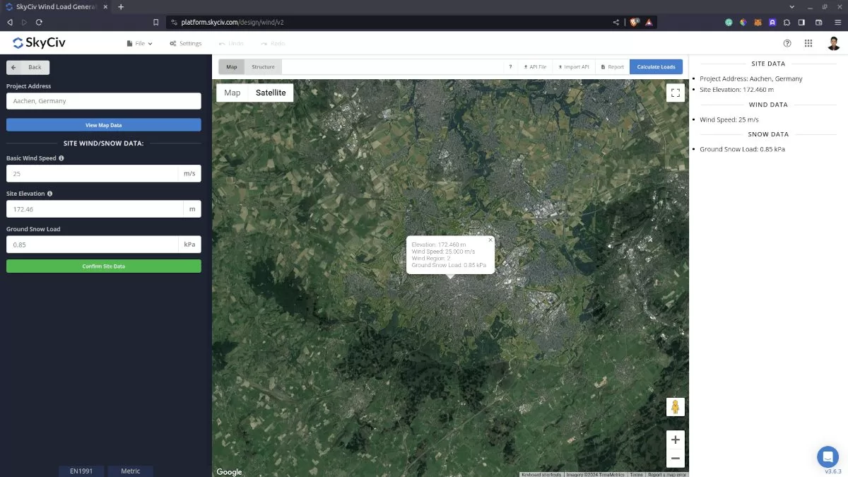 SkyCiv Load Generator Snow Site data