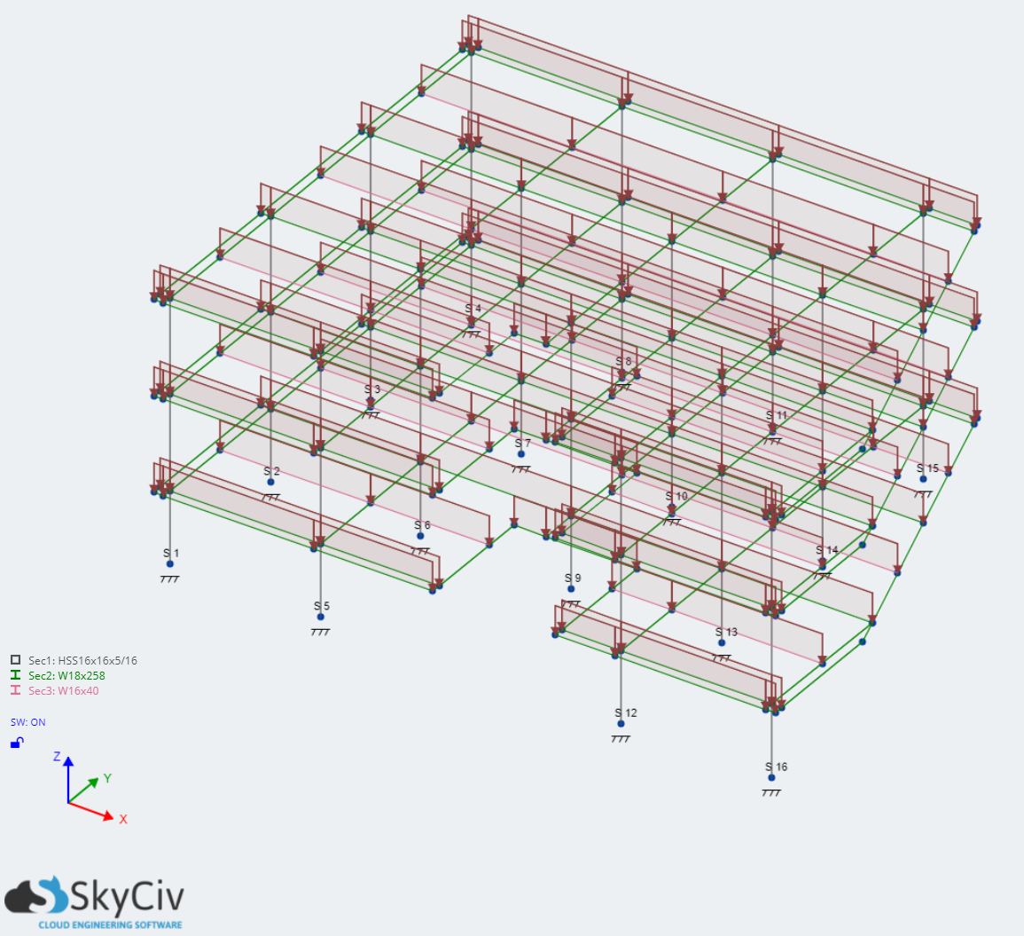 Reviewing the model on SkyCiv - Gravity loads