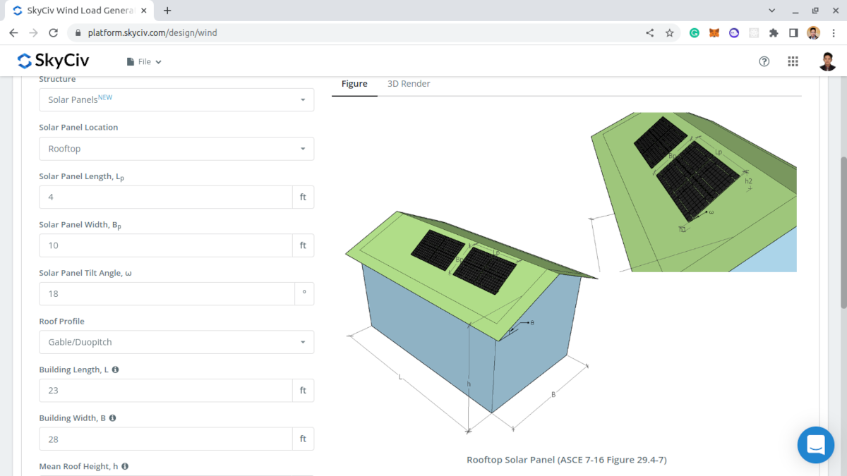ASCE 7-16 rooftop solar panel dimensions
