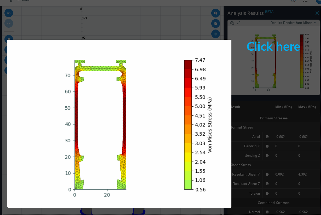 section builder analysis graphical results
