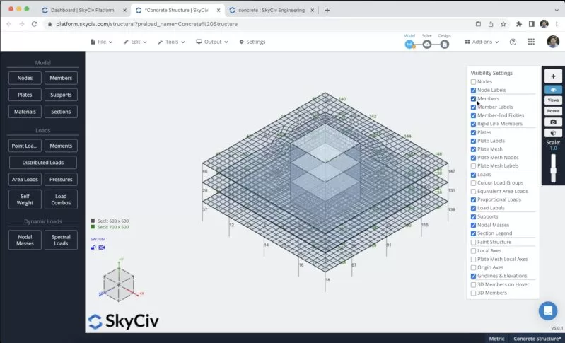 Result concrete structure Model a concrete structure, walls and slabs