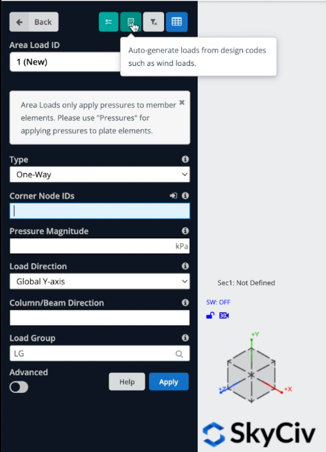 1.6 Load generator menu Open wind load menu from S3D