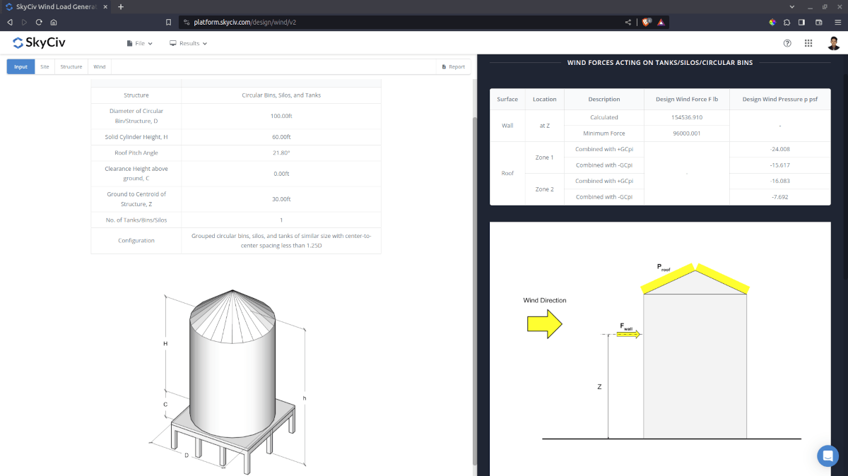 Wind load calculations for Circular bins/silos/tanks