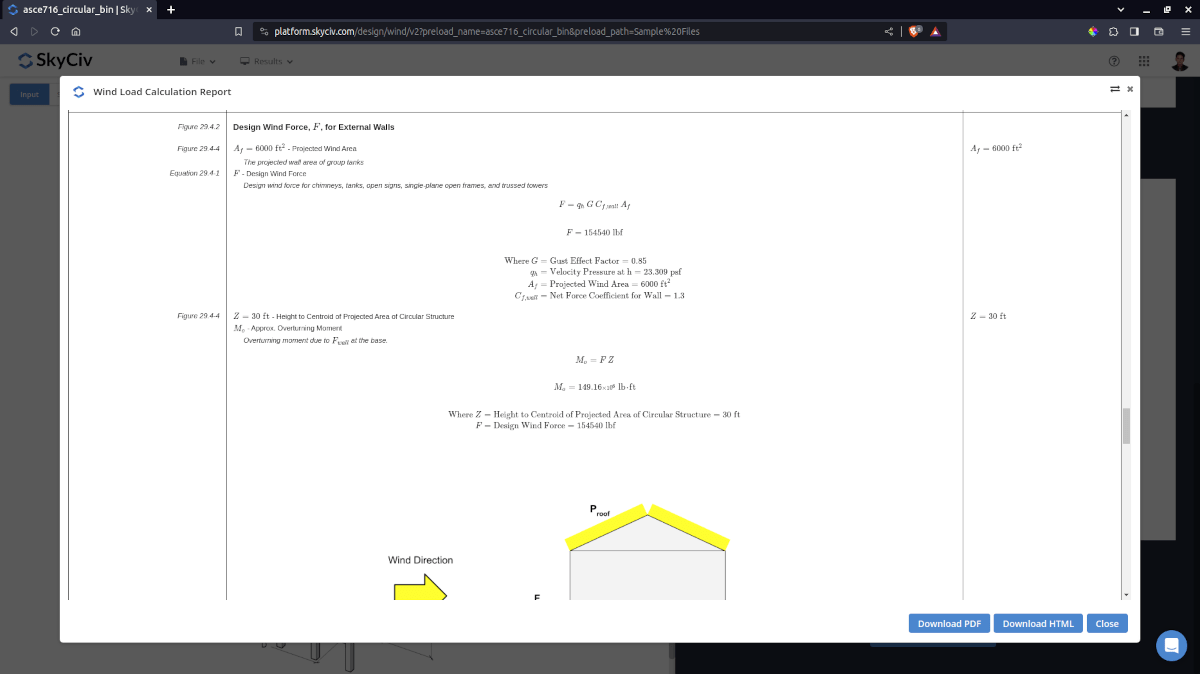Wind load calculations for Circular bins/silos/tanks