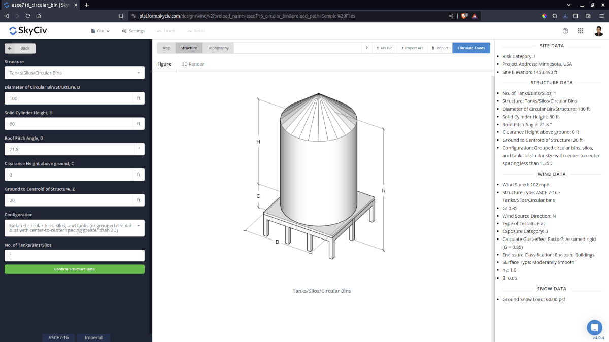 wind load calculations for circular bins, silos, tanks
