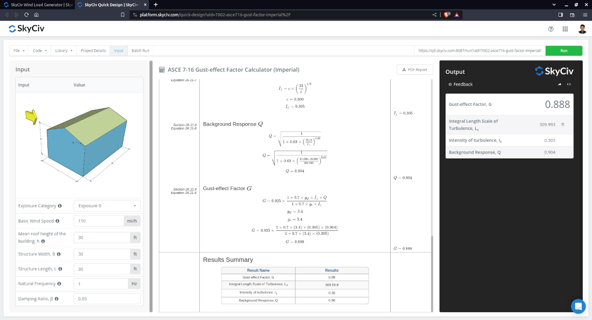 Quick Design Tool - ASCE 7-16 Gust effect factor