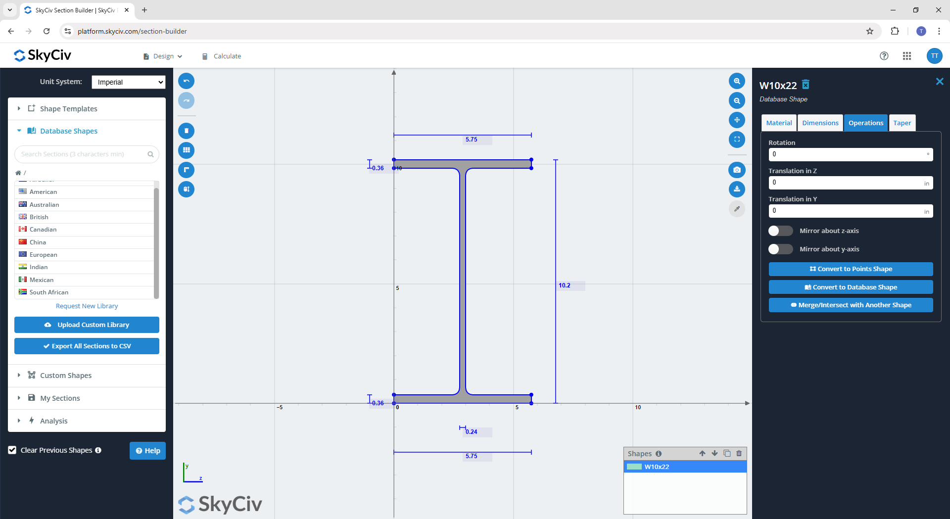 Section Builder Library SkyCiv Section Builder