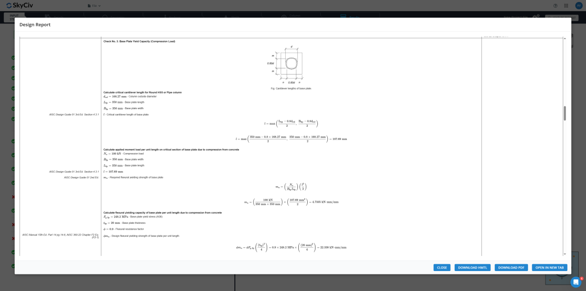 Base Plate Design – Reports SkyCiv Plates Wings Analysis Software S3D